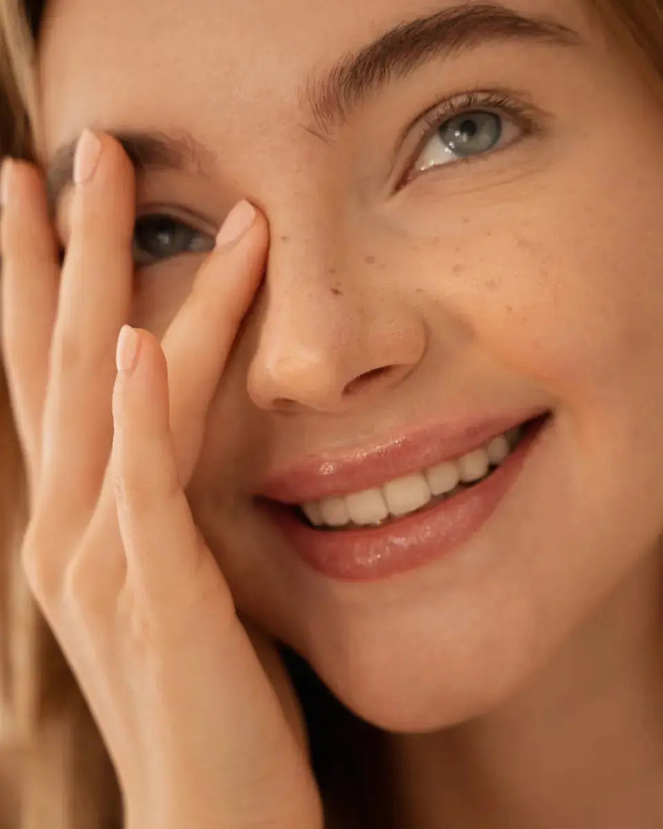 Close-up of facial cold therapy using ice to soothe skin, reduce inflammation, and boost circulation, inspired by Frosteam skincare rituals.