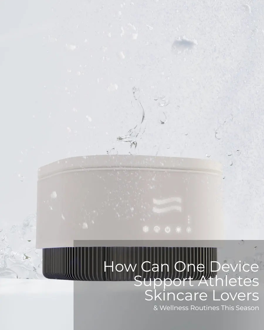 Frosteam 3-in-1 beauty and wellness device with water drops, suitable for athletes, skincare lovers and seasonal routines.