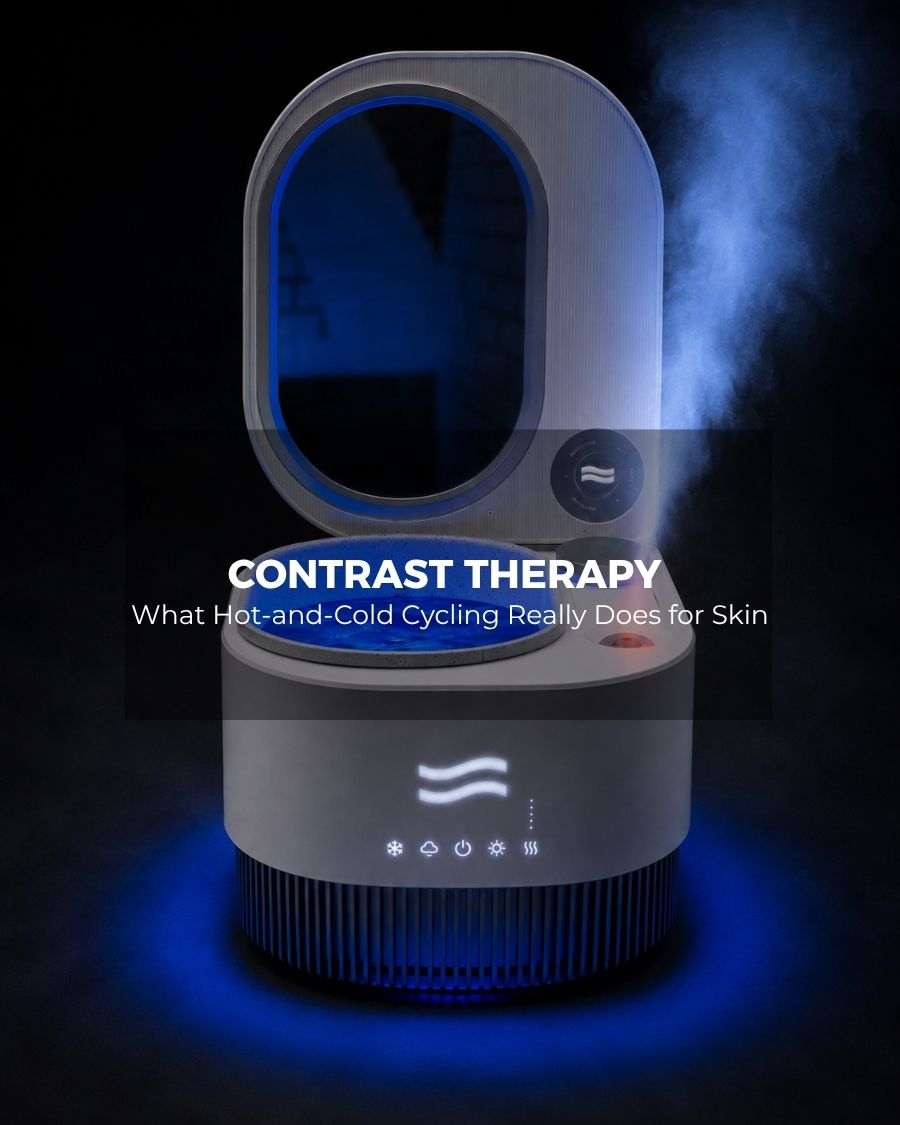 Frosteam facial device for hot and cold contrast therapy skincare at home