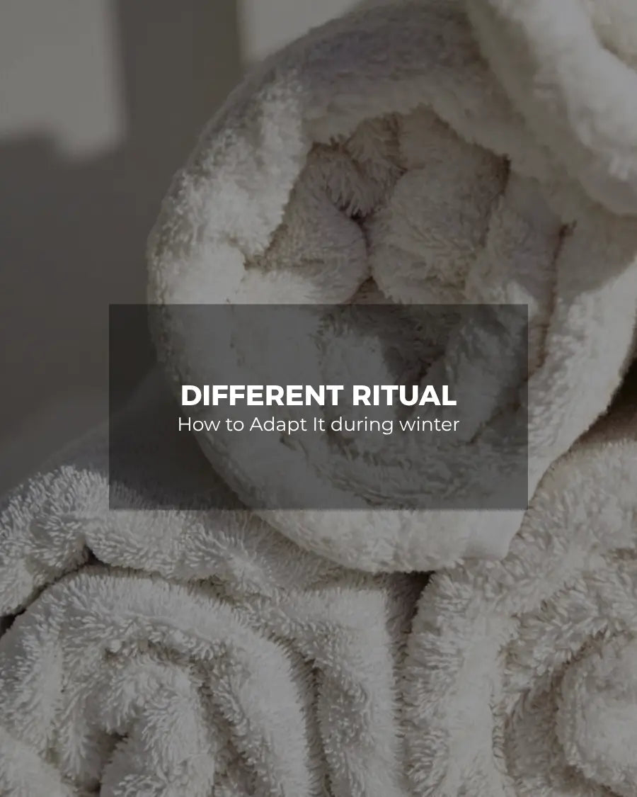 Rolled white towels on cover about adapting skincare rituals for winter