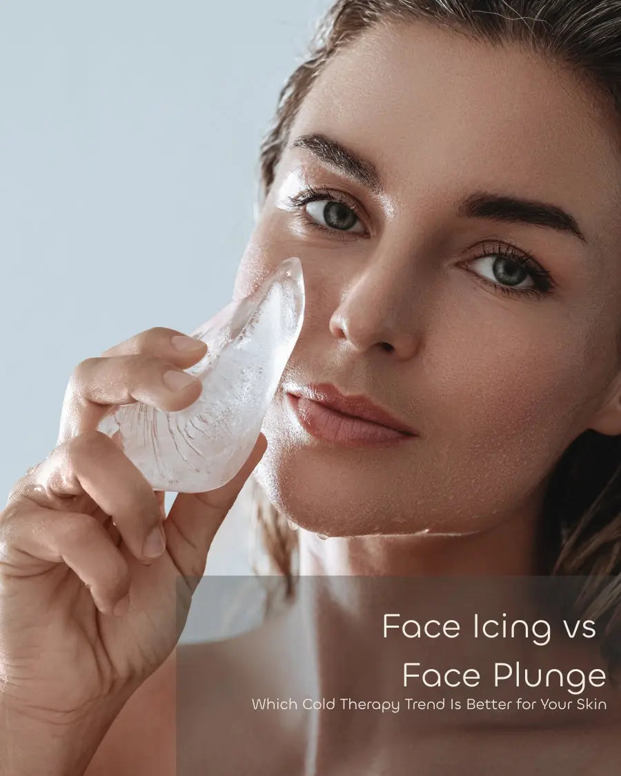 Face icing skincare with ice cube for cold therapy