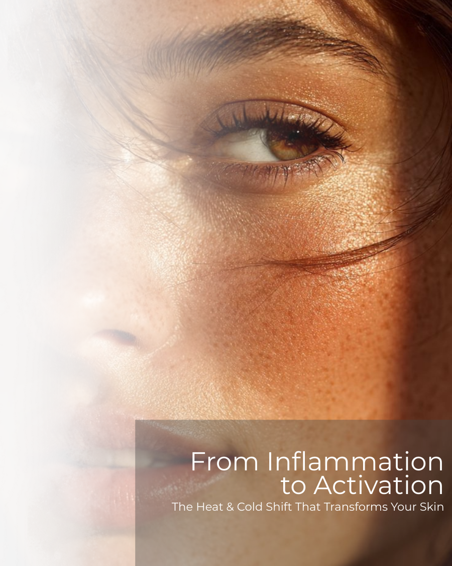 Close-up of glowing healthy skin representing the shift from inflammation to activation through heat and cold facial therapy