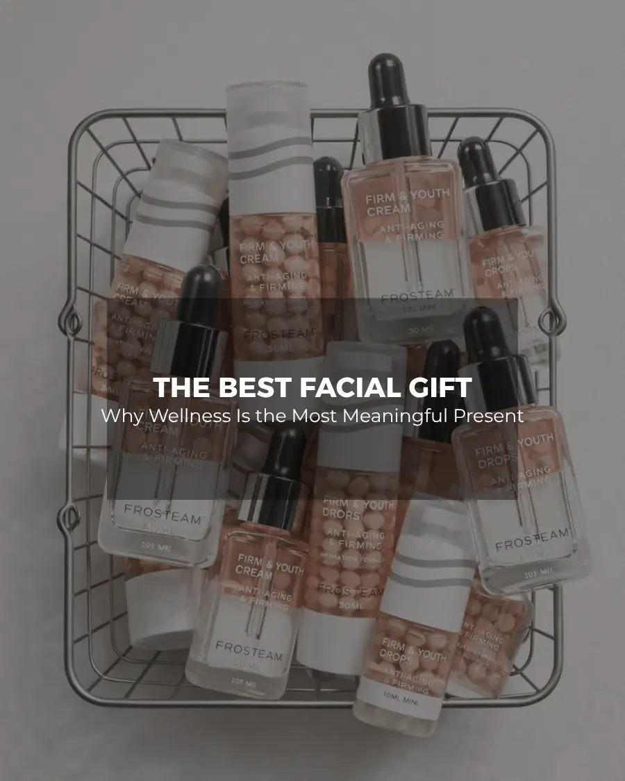 Basket of Frosteam serum bottles for best facial steamer gift guide