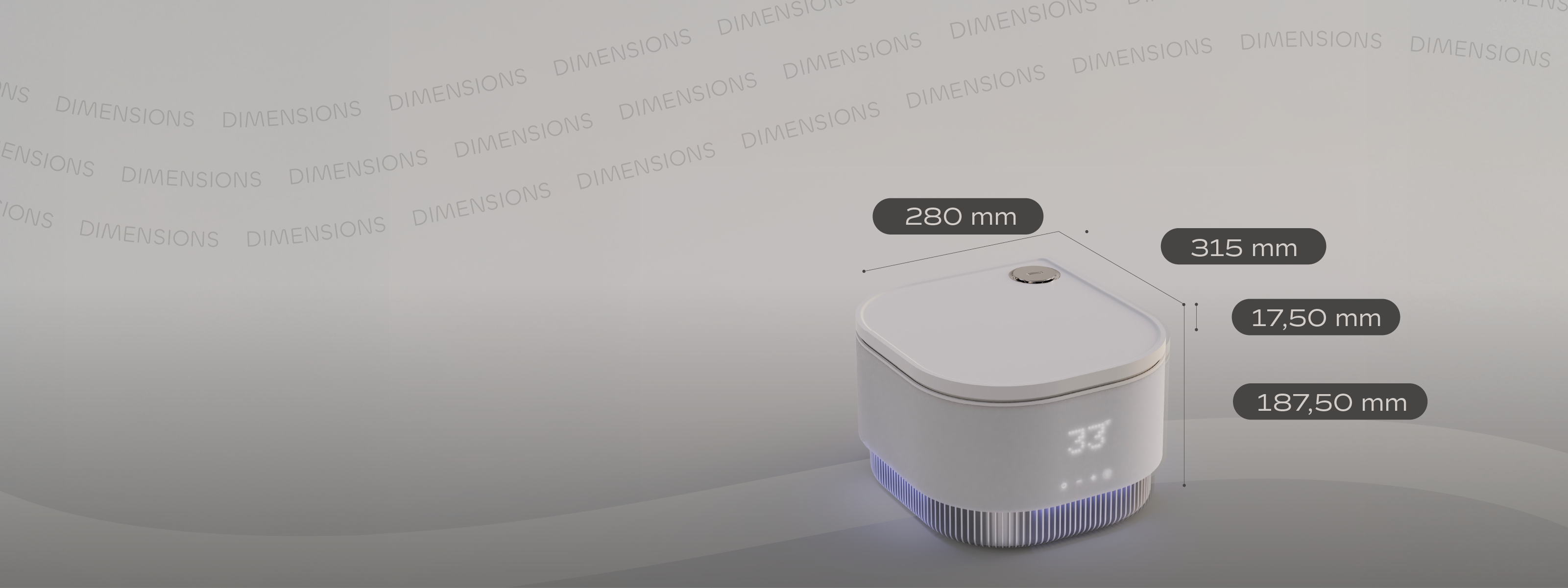 Frosteam device with dimensions 280 mm x 315 mm x 187.5 mm displayed on product sheet.