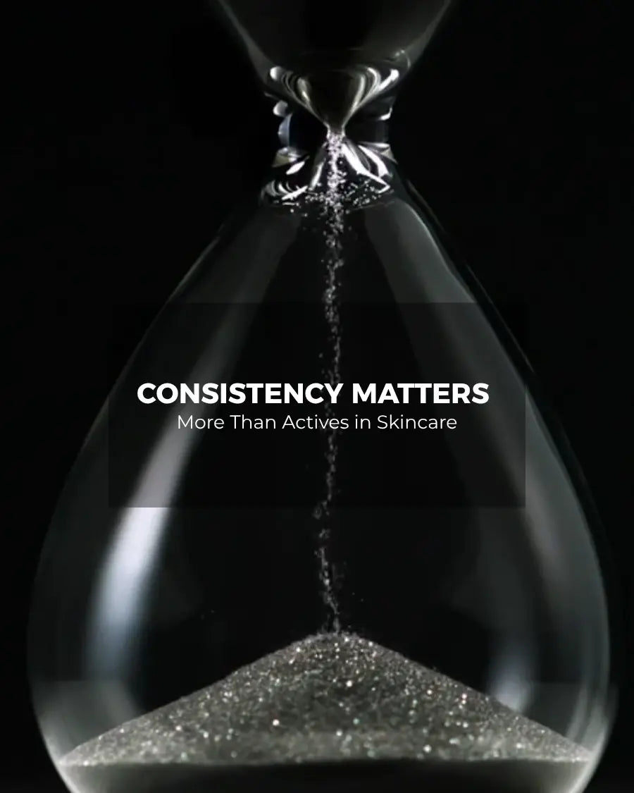 Hourglass symbolizing why consistency beats actives in skincare