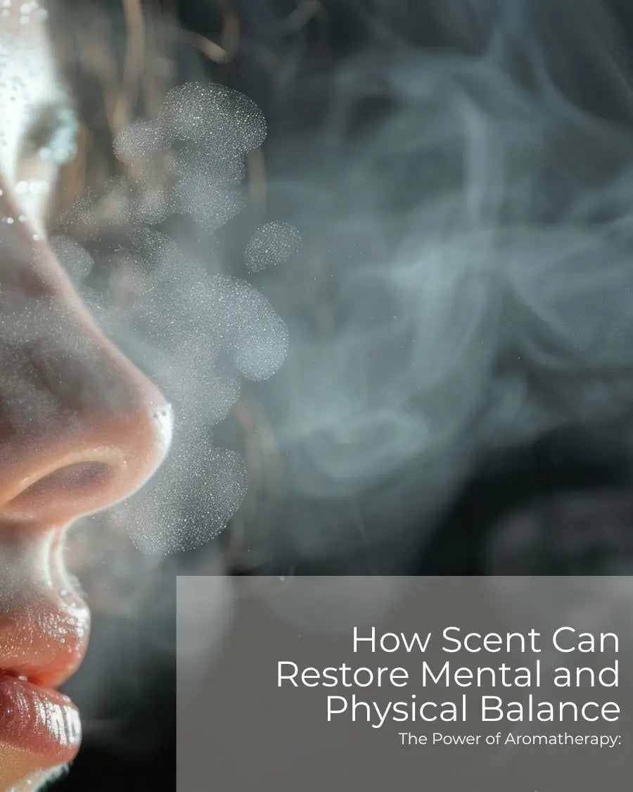 Close-up of a woman’s face enjoying soothing aromatherapy steam with Frosteam device