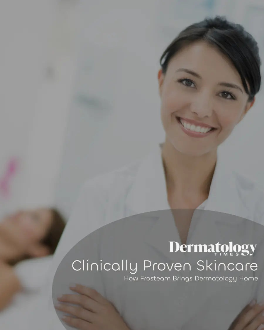 Smiling dermatologist representing Frosteam’s clinically proven skincare, featured in Dermatology Times