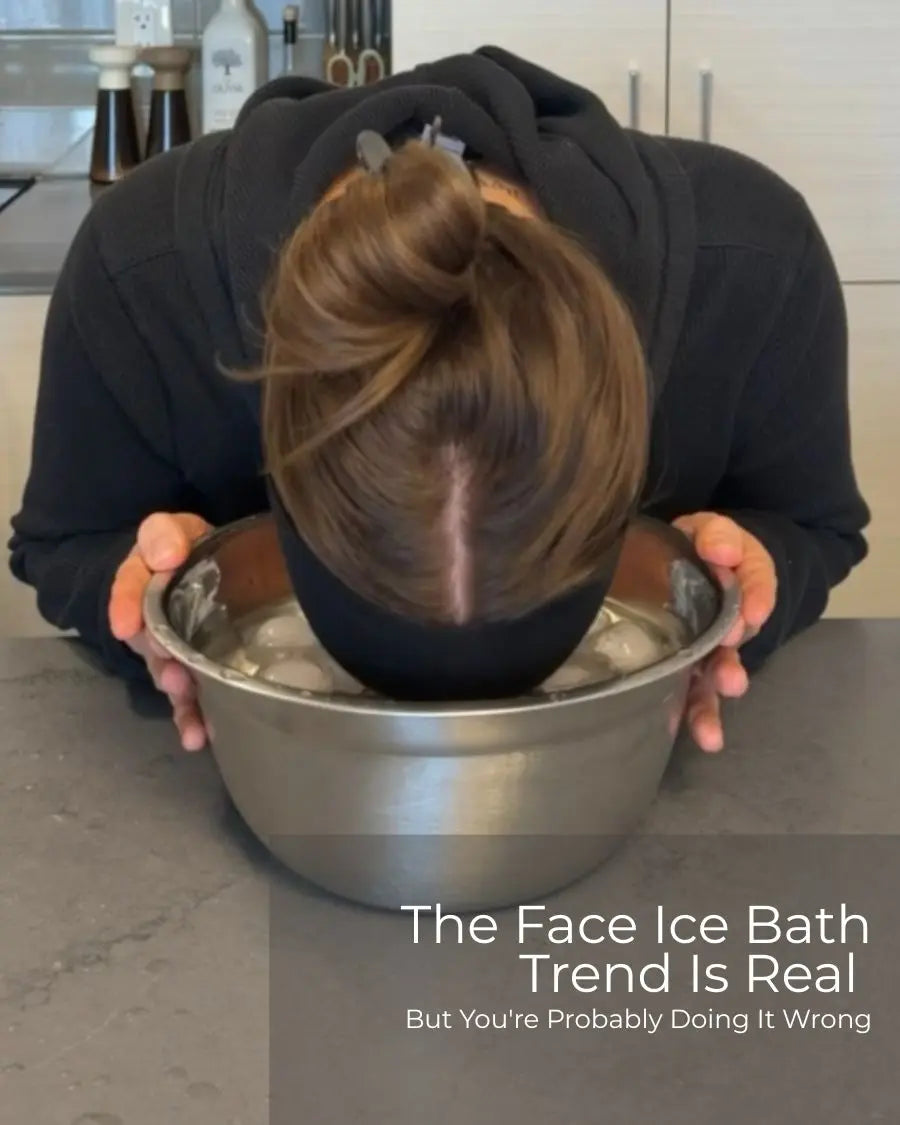 Woman dunking face in ice water bowl — The Face Ice Bath Trend Is Real But You'rProbably Doing It Wrong — Frosteam blog