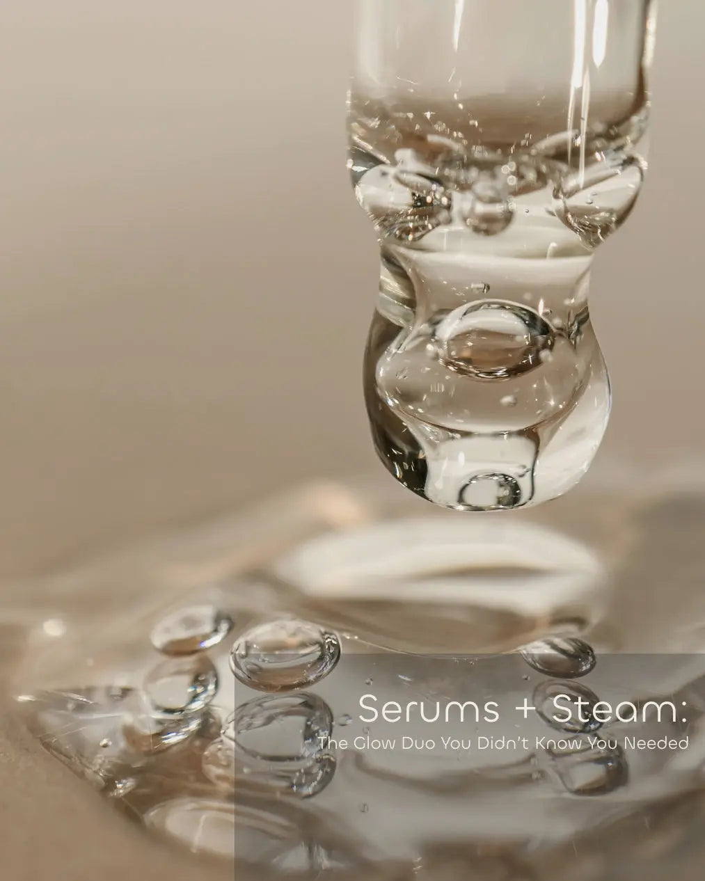 Close-up of serum dropper with liquid droplets, illustrating Frosteam blog on serums and nano-ionic steam skincare benefits.
