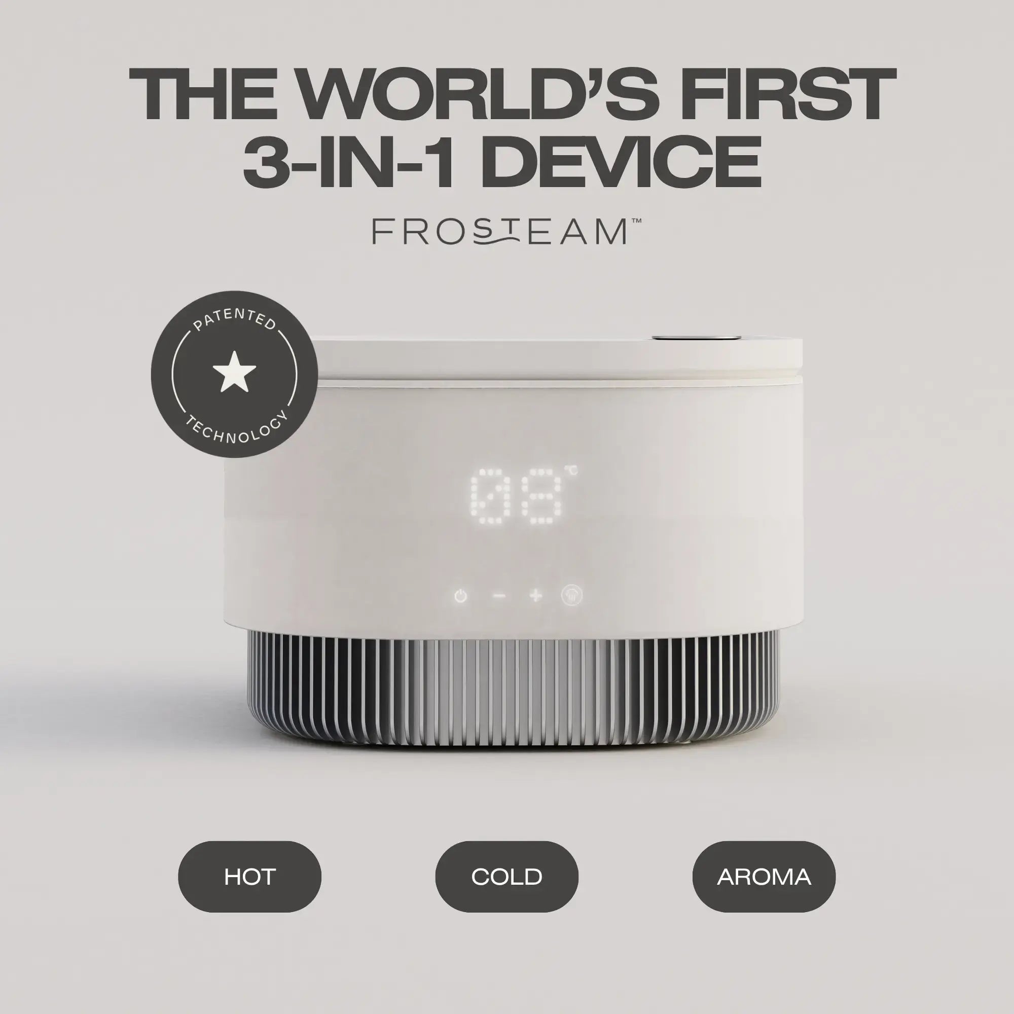 Frosteam™ 3-in-1 skincare device combining hot steam, cold plunge, and aromatherapy for advanced anti-aging results.
