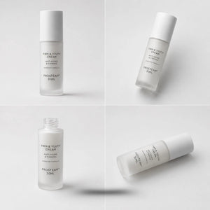 Frasco de crema facial Frosteam Firm & Youth de 30 ml desde cuatro ángulos, fondo blanco
