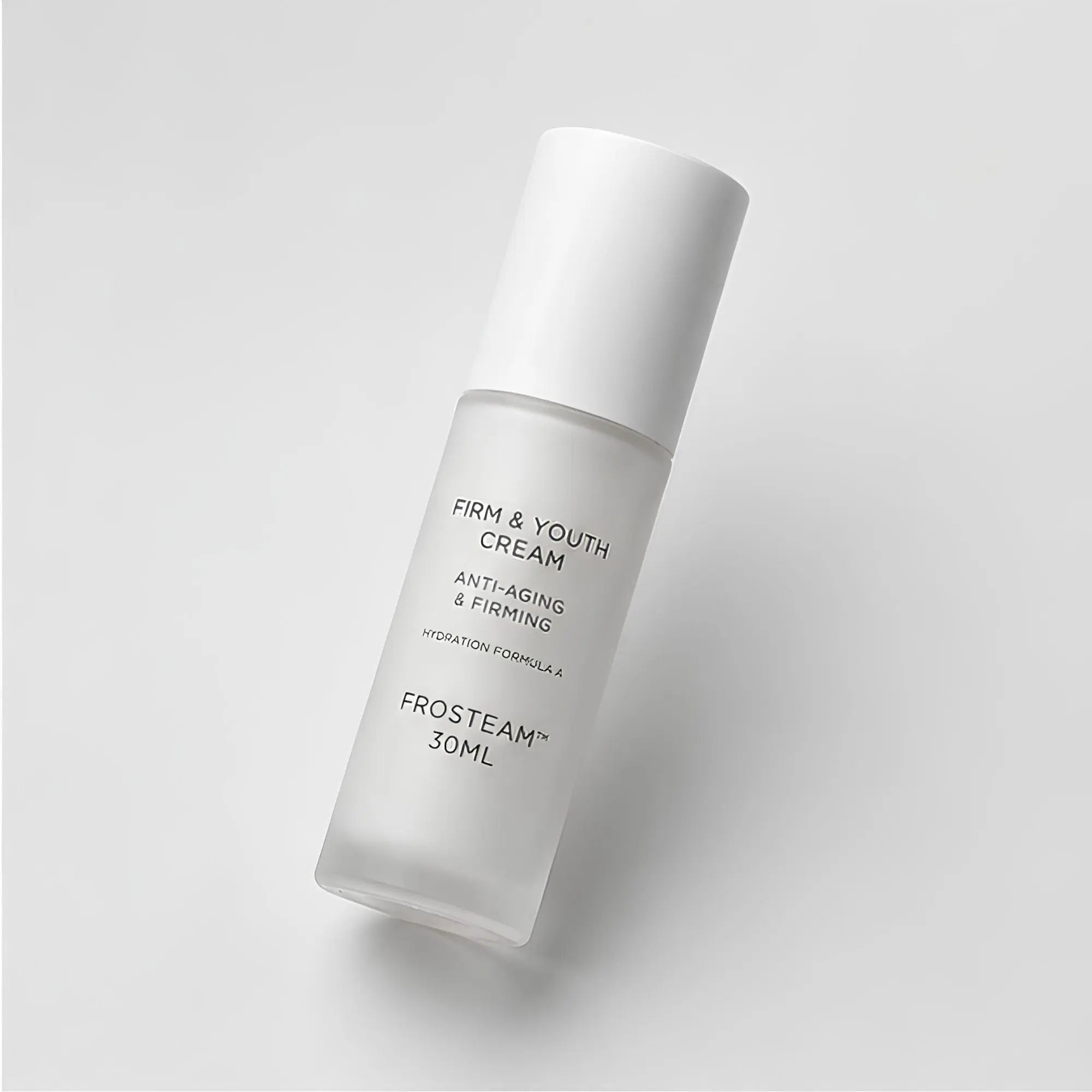 Frosteam Firm and Youth Cream bottle at an angle showing anti-aging firming label
