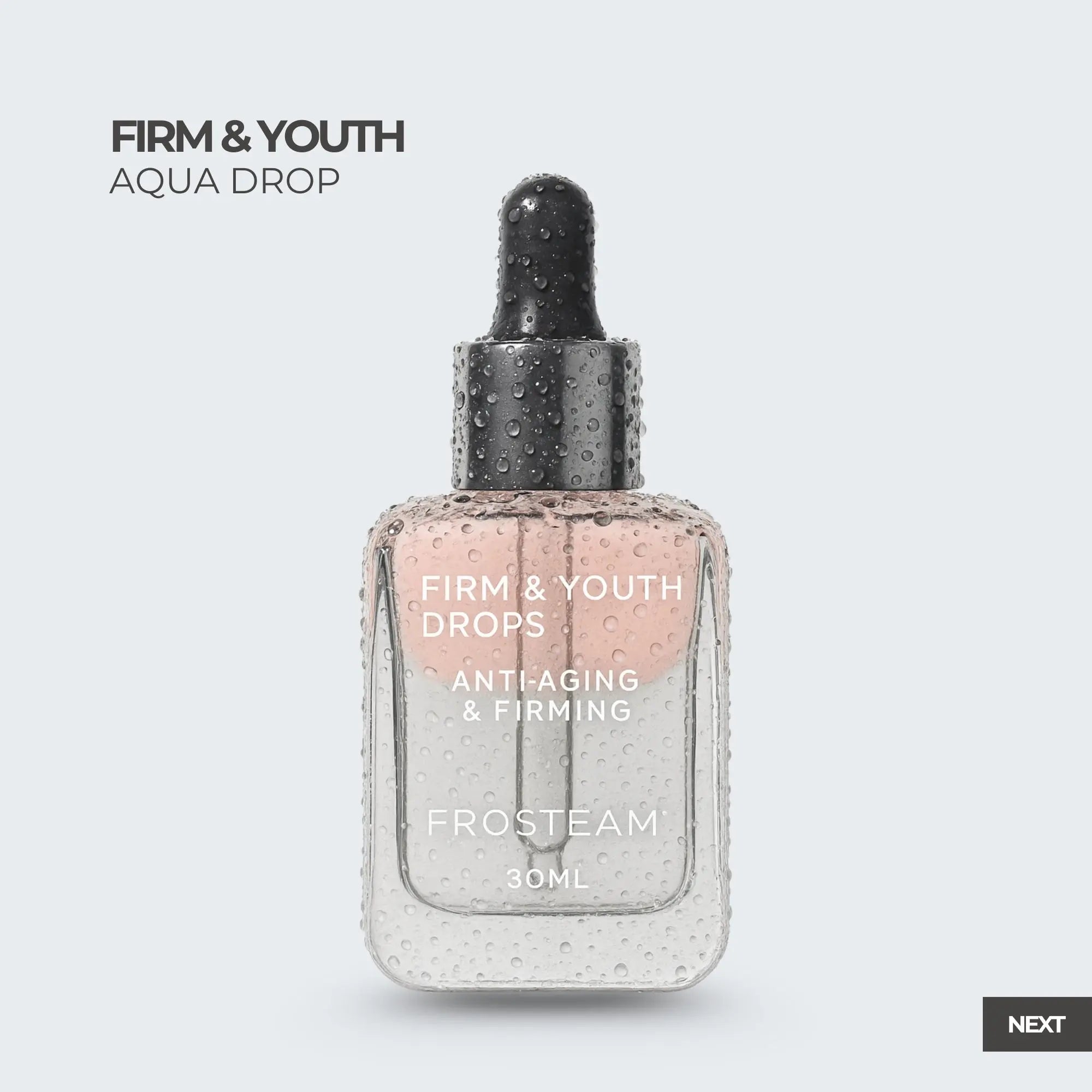 Firm & Youth Aqua Drop by Frosteam – anti-aging and firming face serum designed to enhance cold therapy results and improve skin hydration.