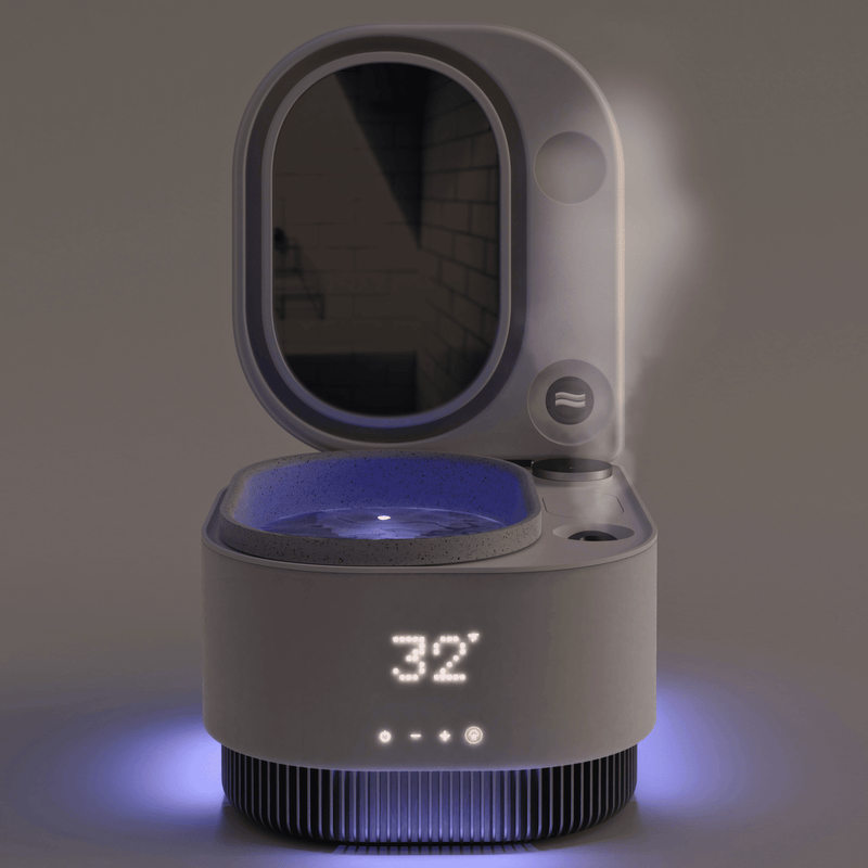 Frosteam facial therapy device displayed in a clean, modern environment.