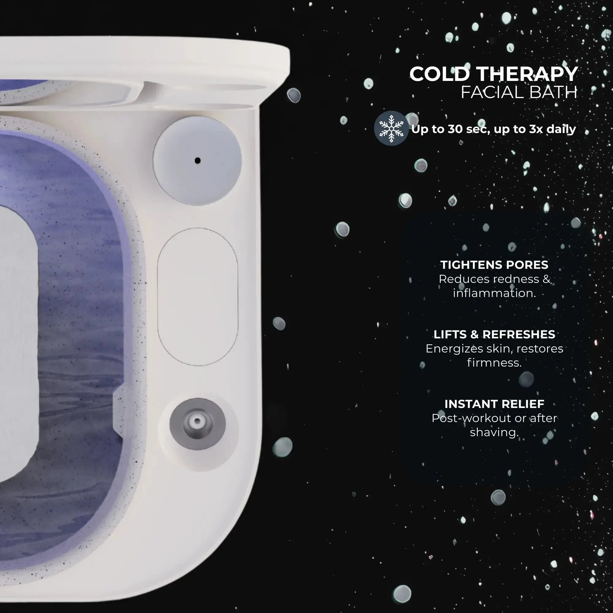 Frosteam cold therapy facial bath device showcasing ice facial benefits, pore tightening, skin refreshing, and cold exposure skincare ritual.
