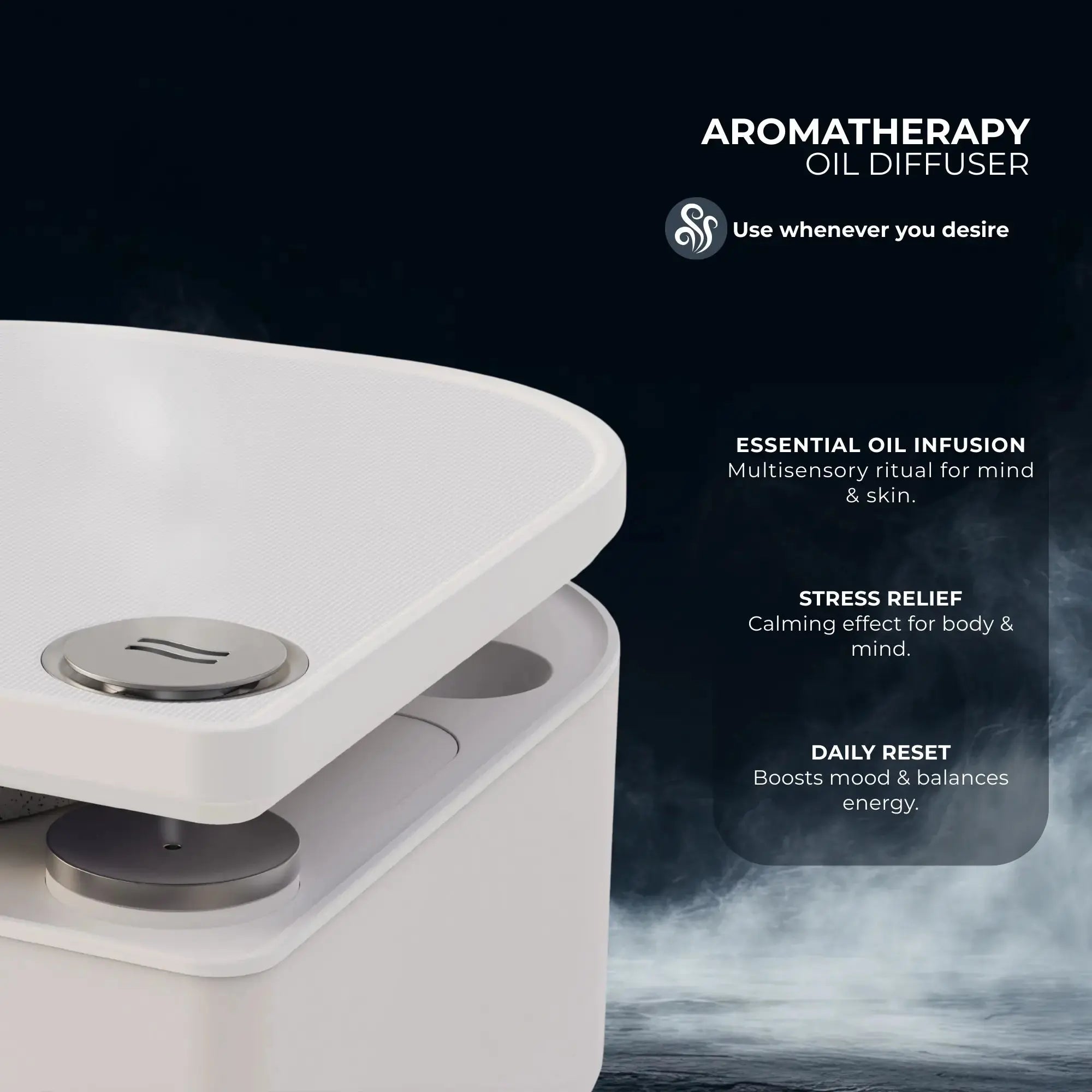 Frosteam aromatherapy oil diffuser integrated into the wellness device, designed for essential oil diffusion, stress relief, and daily relaxation rituals.