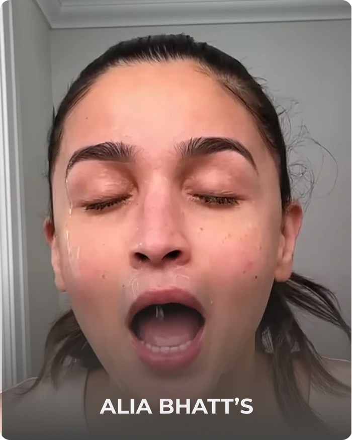 Alia Bhatt inspired cold facial routine illustrating skin regulation, redness calming, and nervous system balance.
