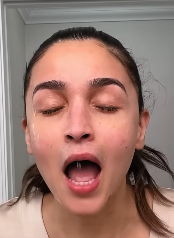 Alia Bhatt practicing facial cold plunge to calm skin and boost glow, inspired by holistic beauty and wellness rituals