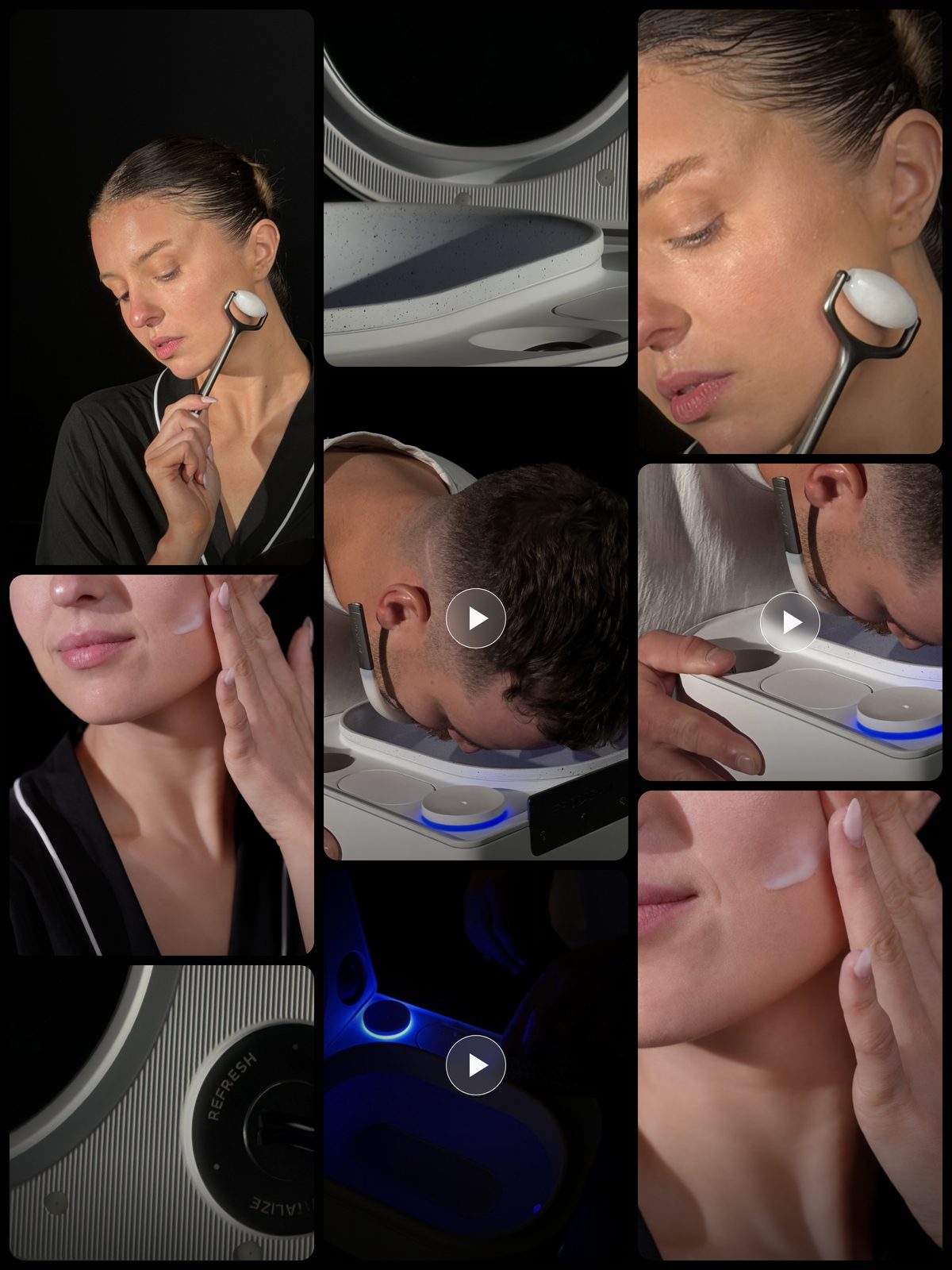 Frosteam media kit with Harmony product close-ups and lifestyle images of the facial ritual