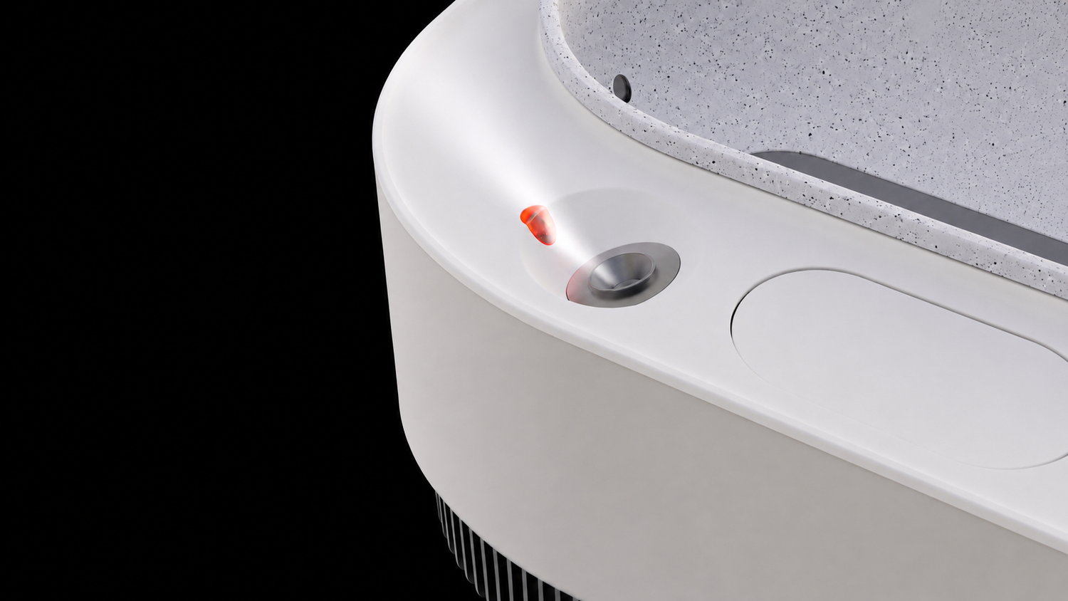 Built-in face plunge bowl chilling water to 1–4°C to tighten pores and calm skin