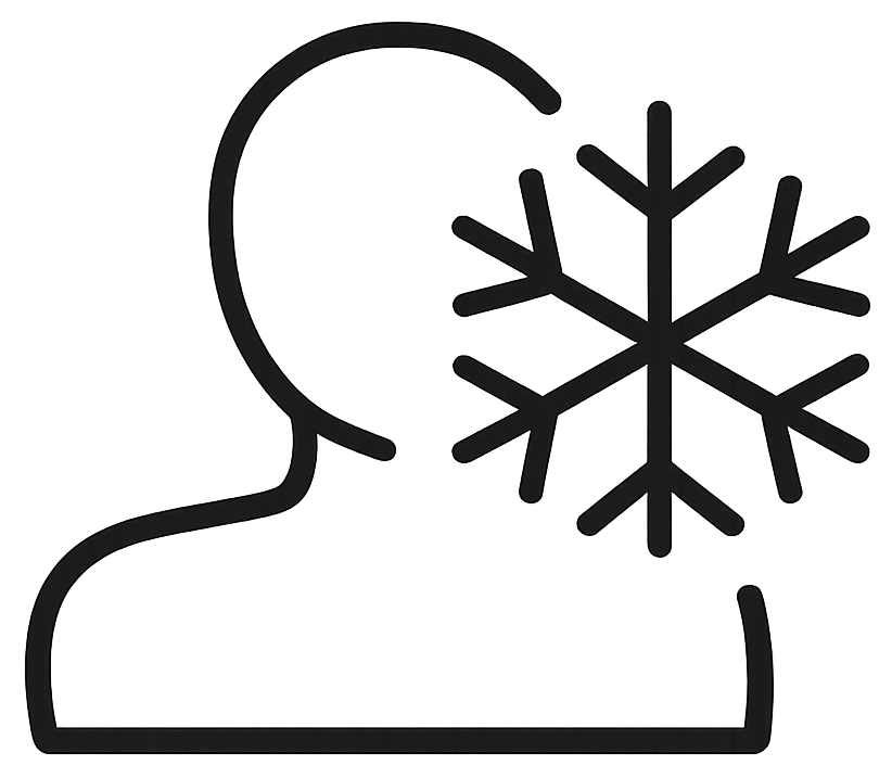 Cold therapy facial icon representing Frosteam cooling technology for skin tightening, de-puffing and inflammation reduction