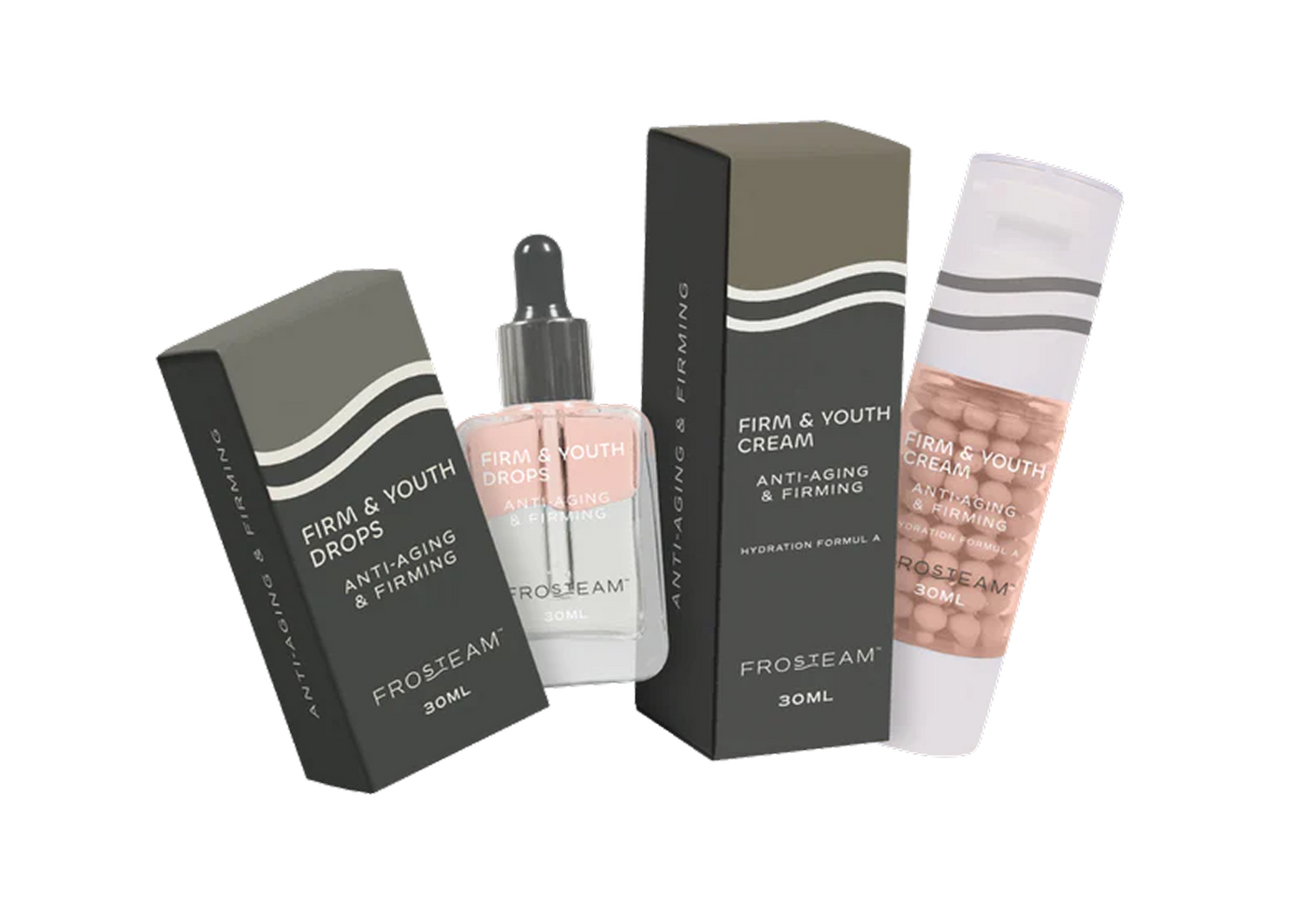 Frosteam skincare cream and serum textures illustrating a minimal, barrier-focused routine.