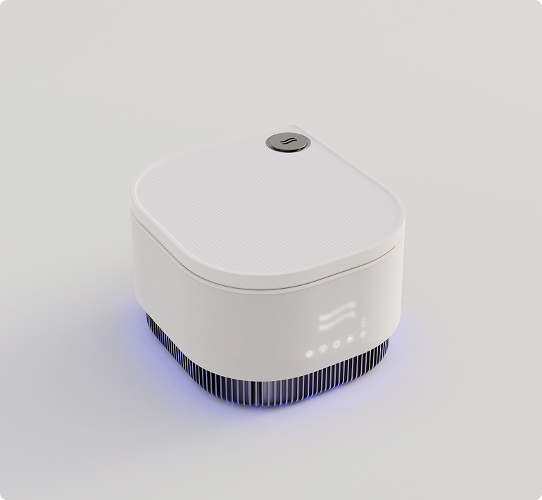 Top view of the Frosteam facial device highlighting clean industrial design.