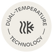 Dual-temperature technology badge on Frosteam device showing hot steam and cold therapy in one skincare system