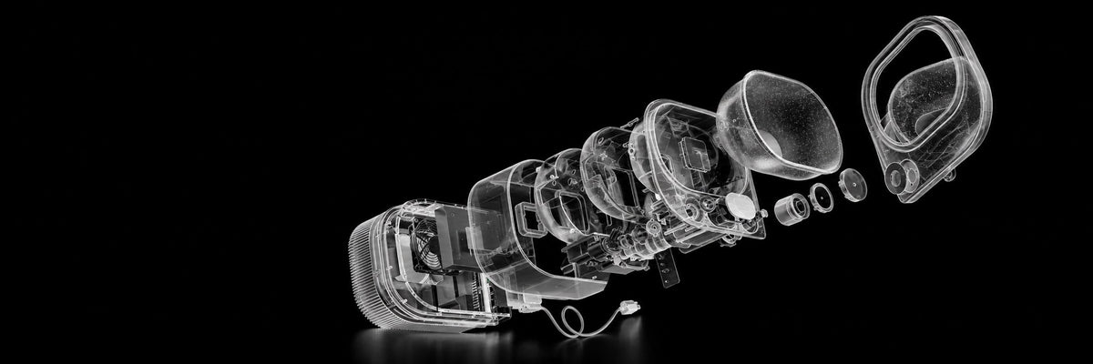 Exploded view of the Frosteam Harmony facial device, showing its internal components